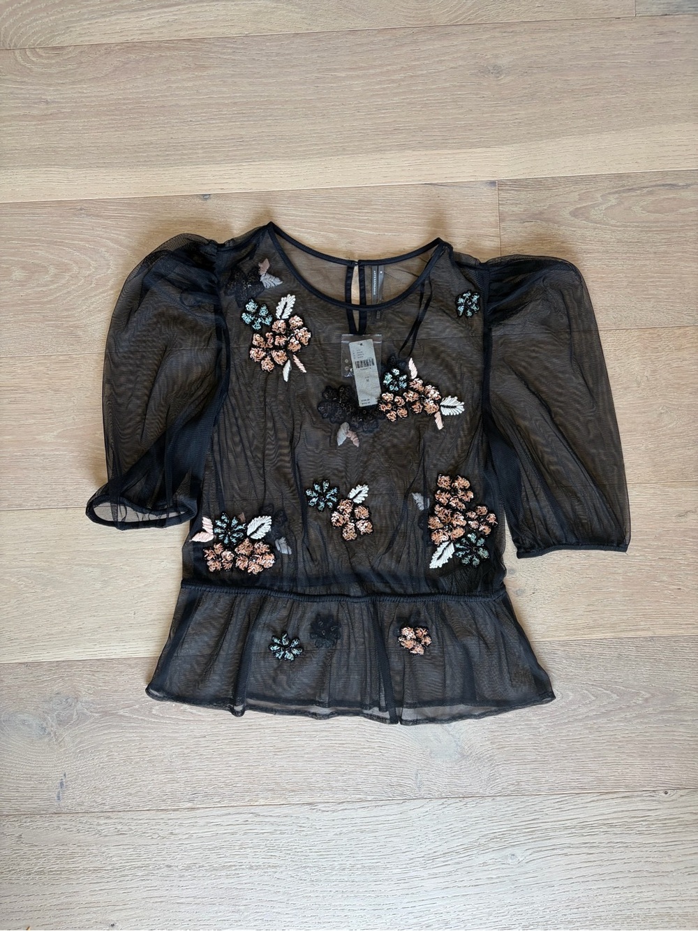 Anthropologie NWT beaded sheer peplum top size M - Picture 6 of 8